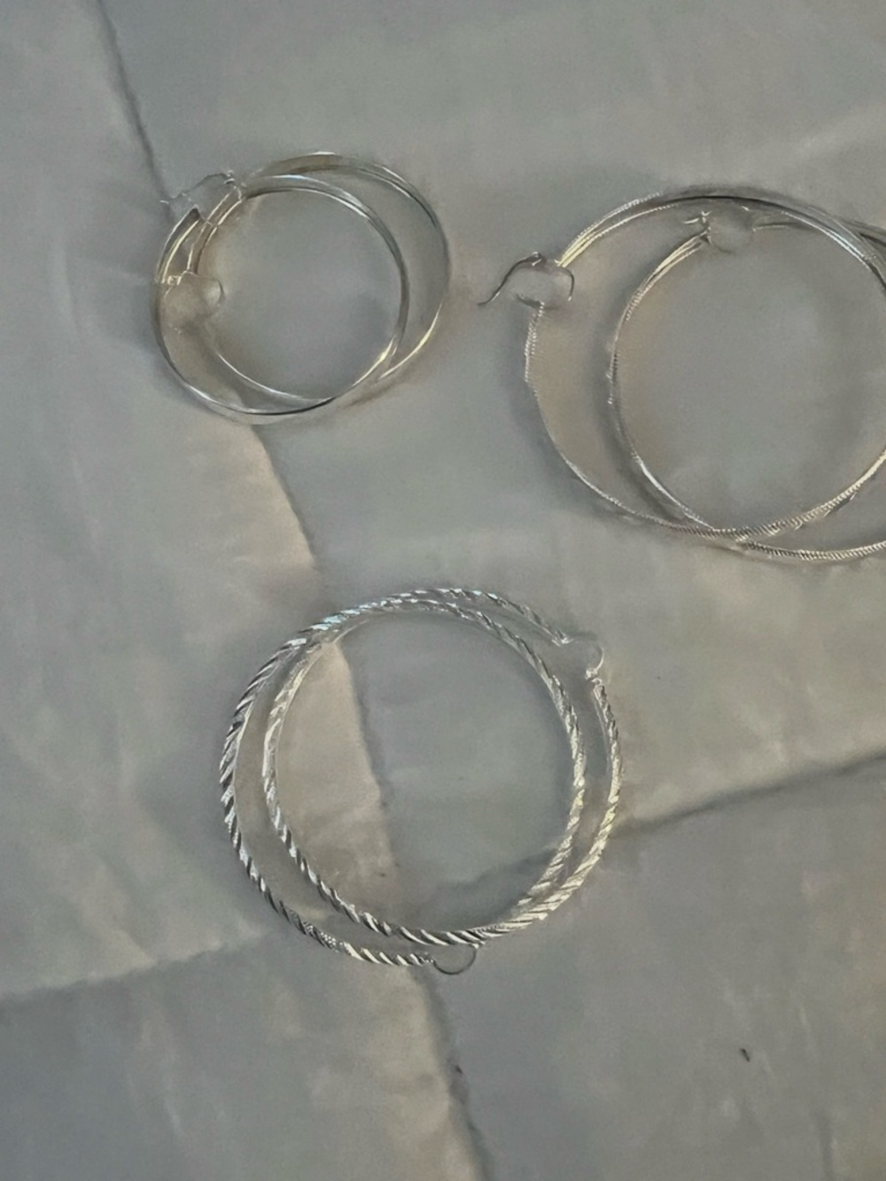 Pure Silver Twisted Hoop Earrings - Set of 3